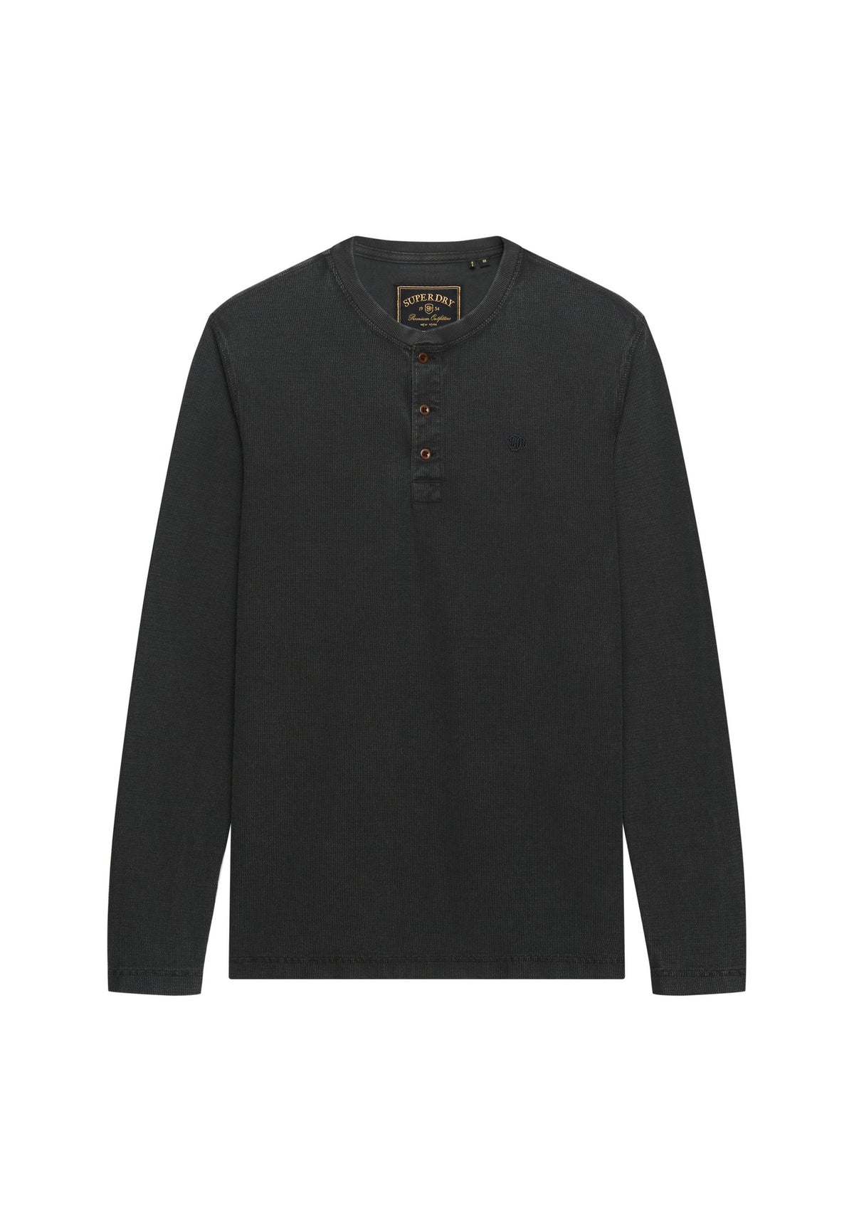 Superdry Waffle Long Sleeve Henley Top in Washed Black side view