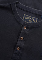 Superdry Waffle Long Sleeve Henley Top in French Blue button placket detail