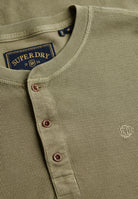 Superdry Waffle Long Sleeve Henley Top in Light Khaki Green button placket detail