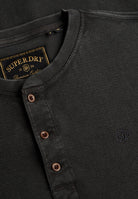 Superdry Waffle Long Sleeve Henley Top in Washed Black button placket and waffle texture detail