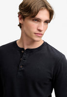 Superdry Waffle Long Sleeve Henley Top in French Blue upper body view