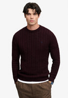 Superdry Cotton Cable Knit Crew in Winter Port front view