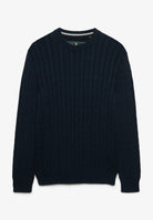 Superdry Cotton Cable Knit Crew in Eclipse Navy angled view
