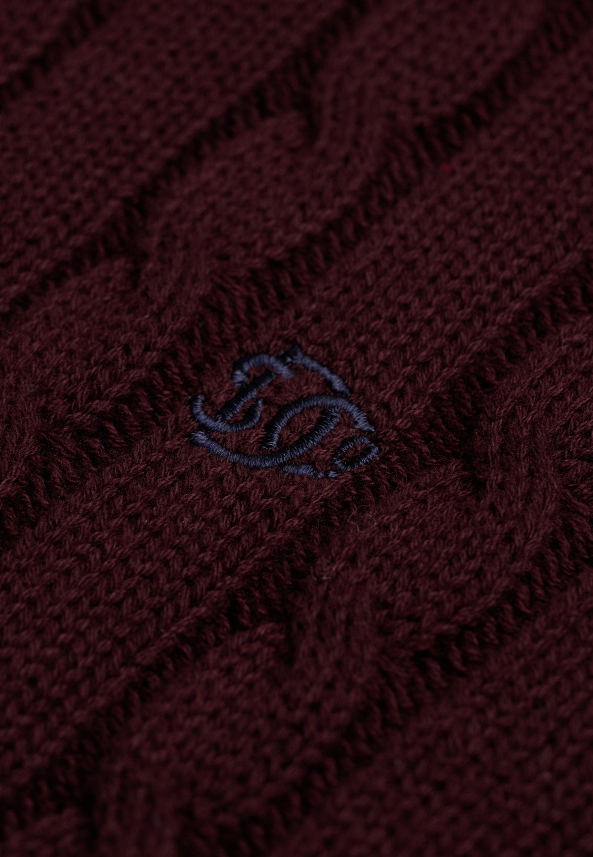 Superdry Cotton Cable Knit Crew in Winter Port logo embroidery on cable knit detail