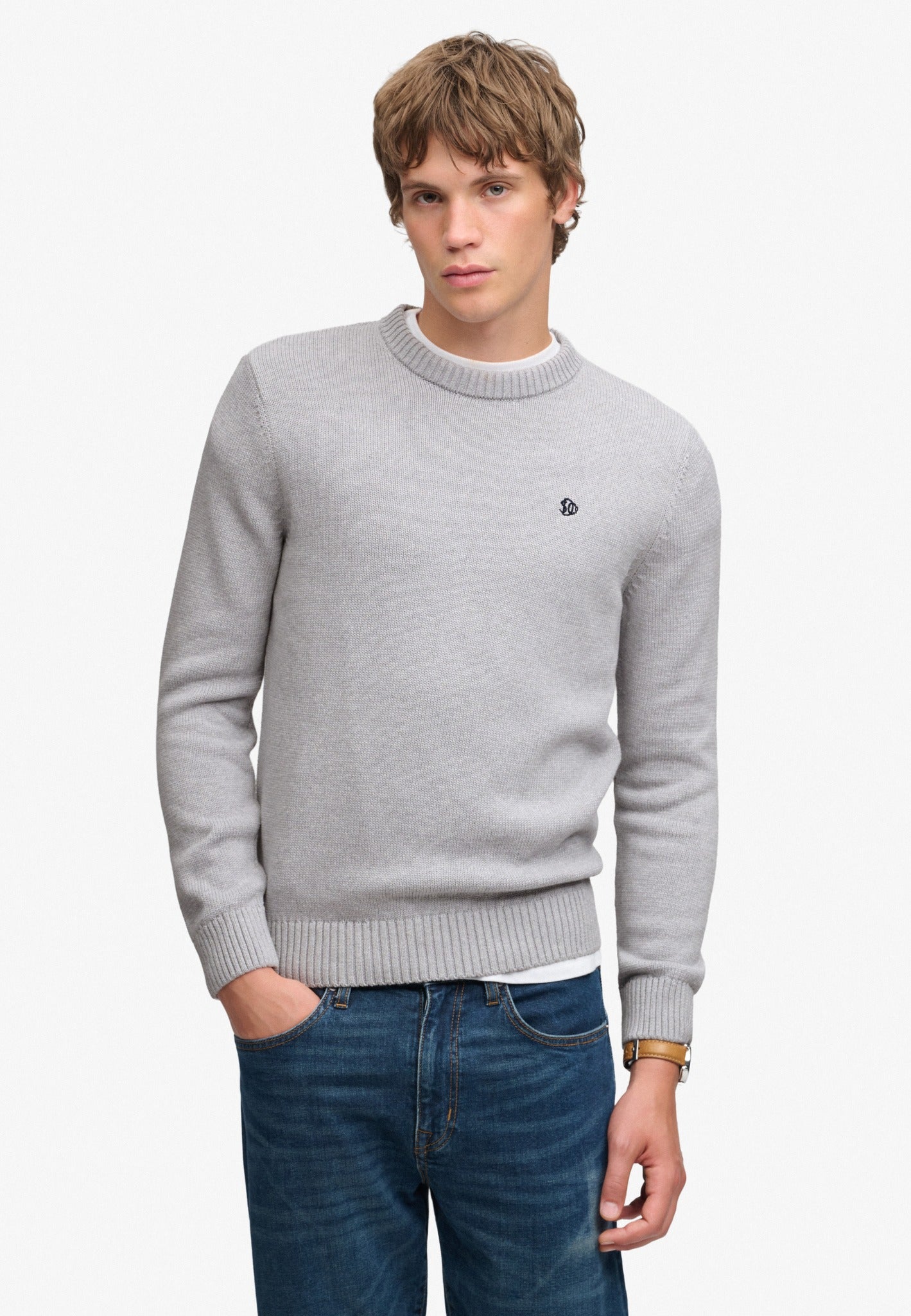 Superdry Preppy Cotton Jumper in Elkstone Grey upper body view
