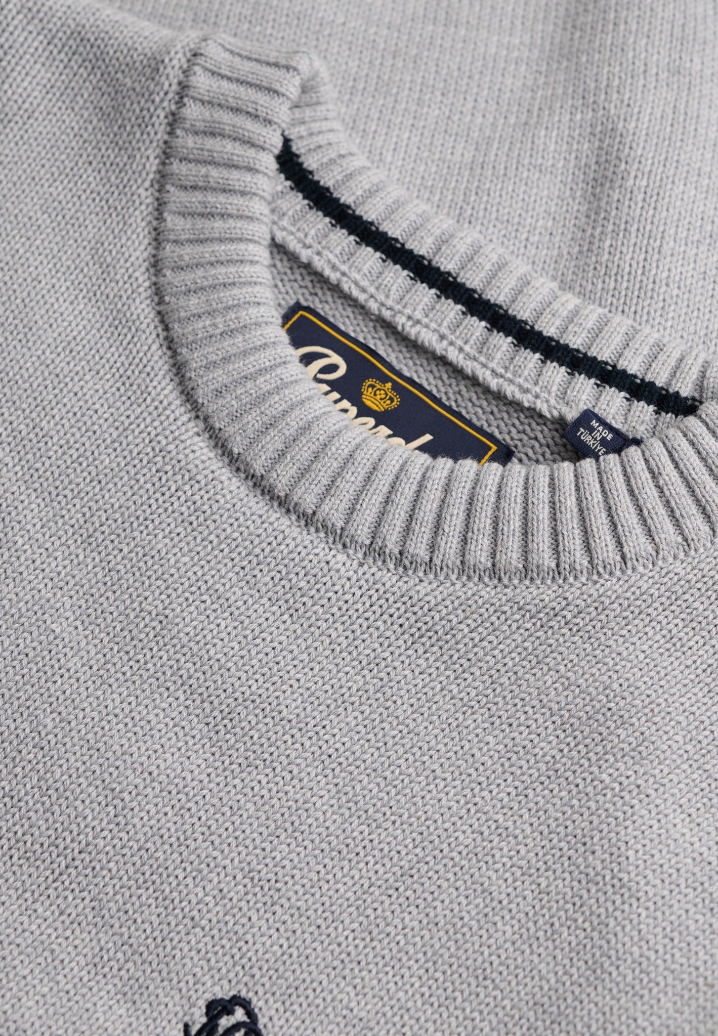 Superdry Preppy Cotton Jumper in Elkstone Grey collar detail