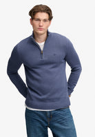 Superdry Cotton Half Zip Knit in Soft Navy angled view