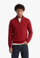 Superdry Cotton Half Zip Knit in Expedition Red on model