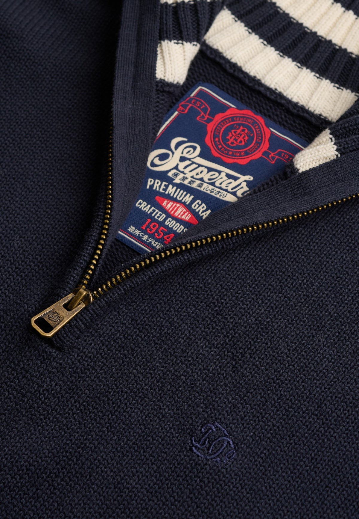 Superdry Cotton Half Zip Knit in Navy zip detail