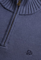 Superdry Cotton Half Zip Knit in Soft Navy half zip placket and knit texture detail