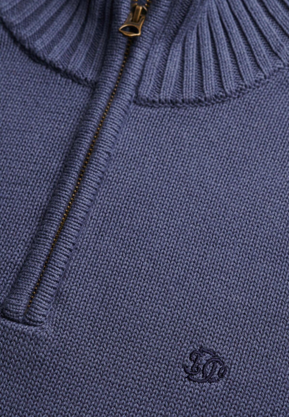 Superdry Cotton Half Zip Knit in Soft Navy half zip placket and knit texture detail