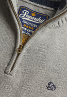 Superdry Cotton Half Zip Knit in Grey Marl zip and label detail