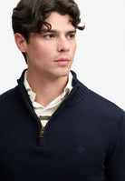 Superdry Cotton Half Zip Knit in Navy upper body view