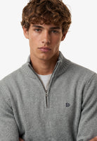 Superdry Cotton Half Zip Knit in Grey Marl on model