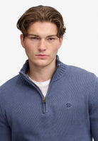 Superdry Cotton Half Zip Knit in Soft Navy on model