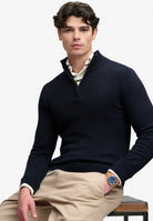 Superdry Cotton Half Zip Knit in Navy seated view