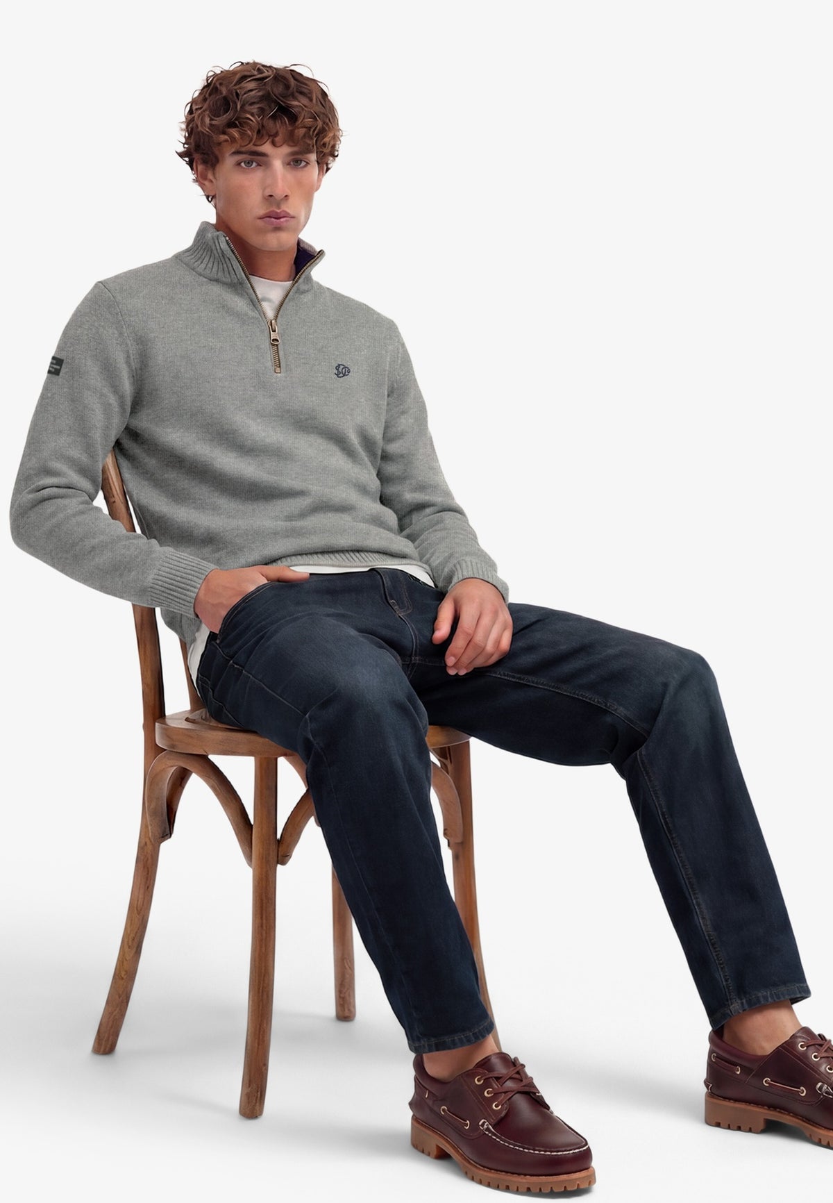 Superdry Cotton Half Zip Knit in Grey Marl close-up detail