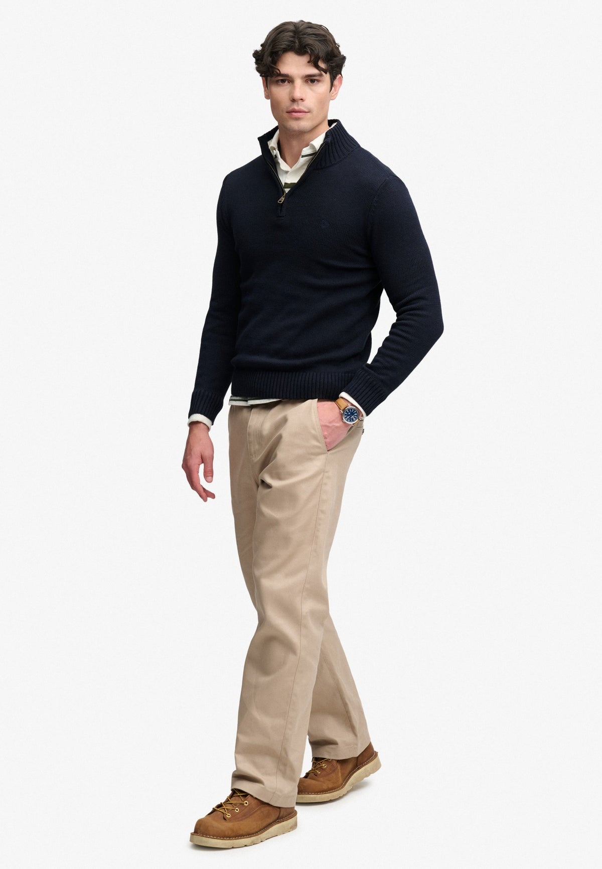 Superdry Cotton Half Zip Knit in Navy full length view