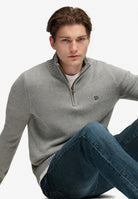 Superdry Cotton Half Zip Knit in Grey Marl seated view