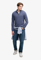 Superdry Cotton Half Zip Knit in Soft Navy full length view