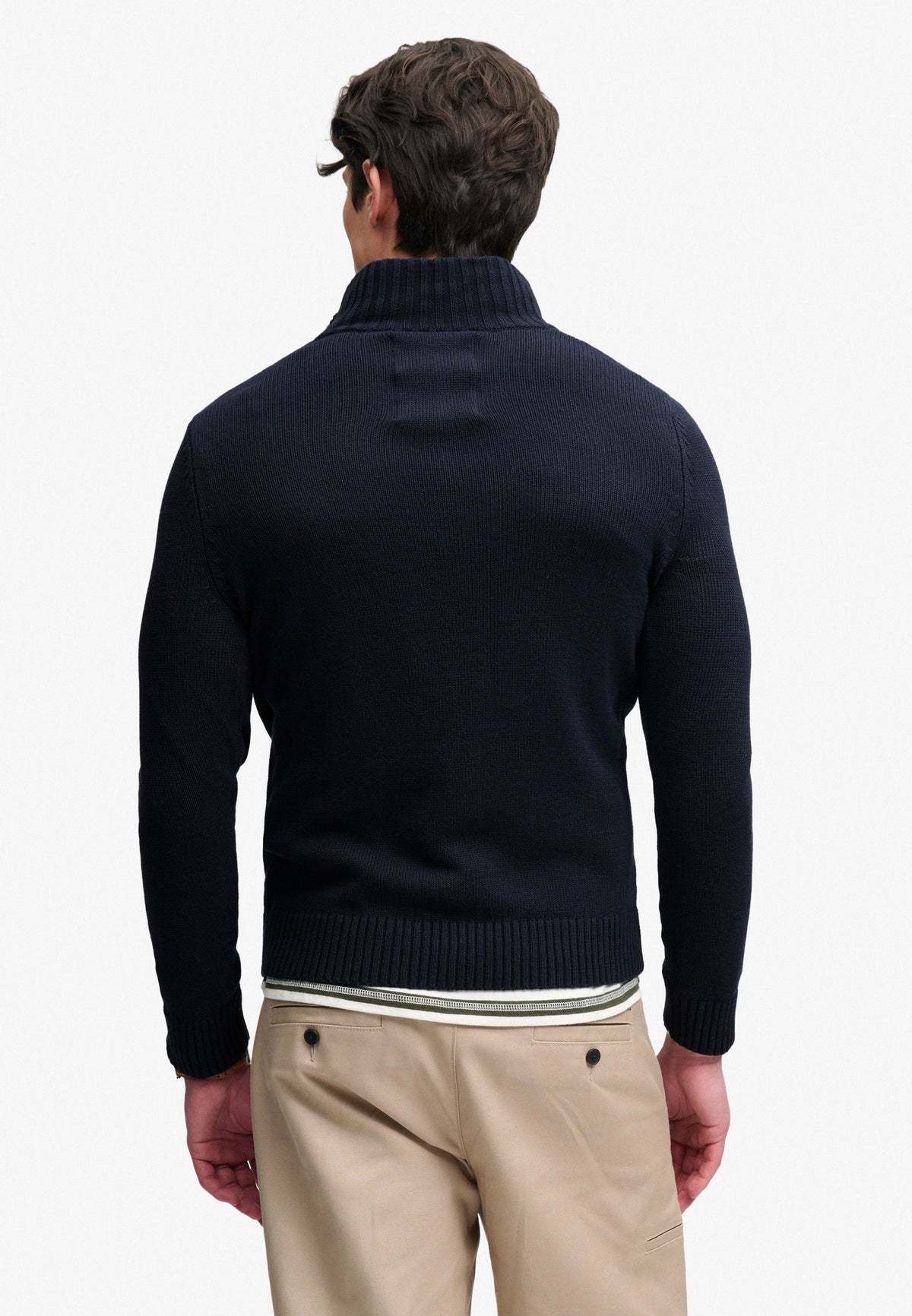 Superdry Cotton Half Zip Knit in Navy back view on model