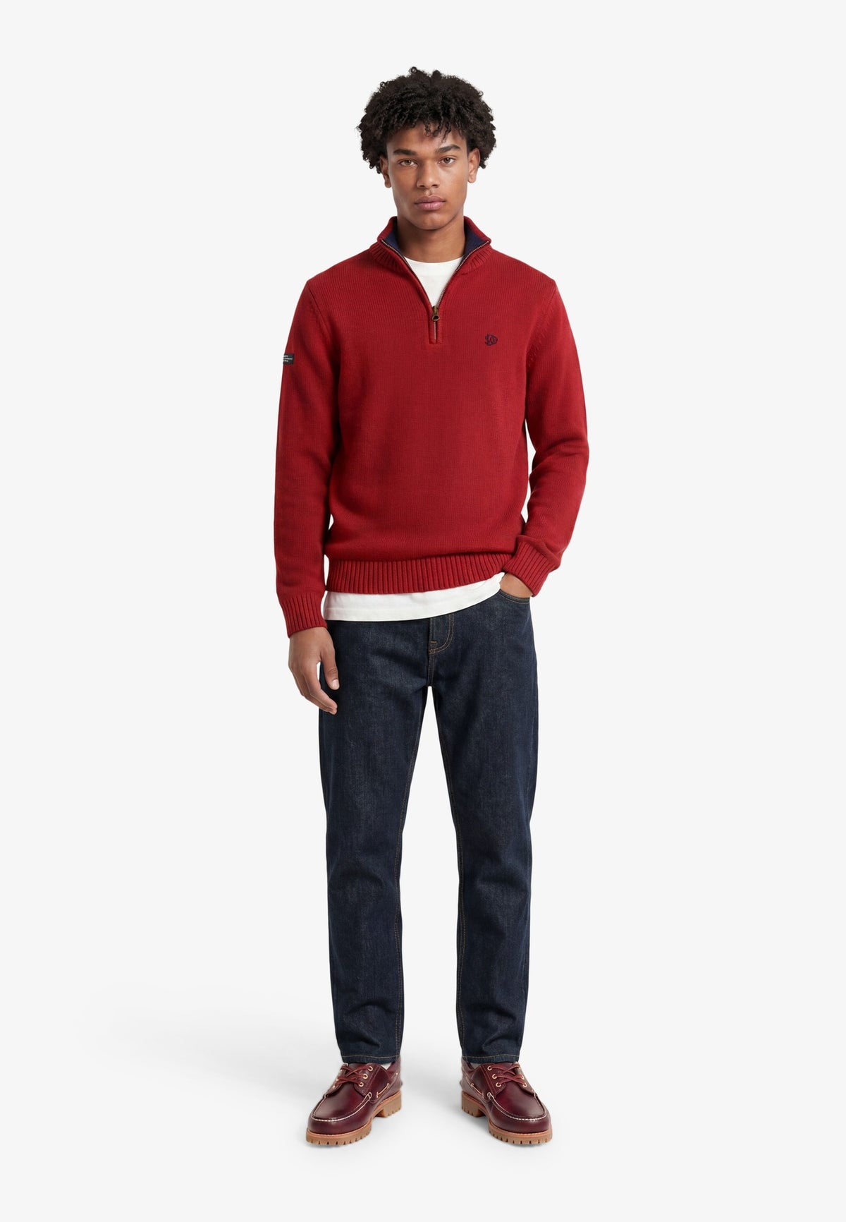 Superdry Cotton Half Zip Knit in Expedition Red full length view