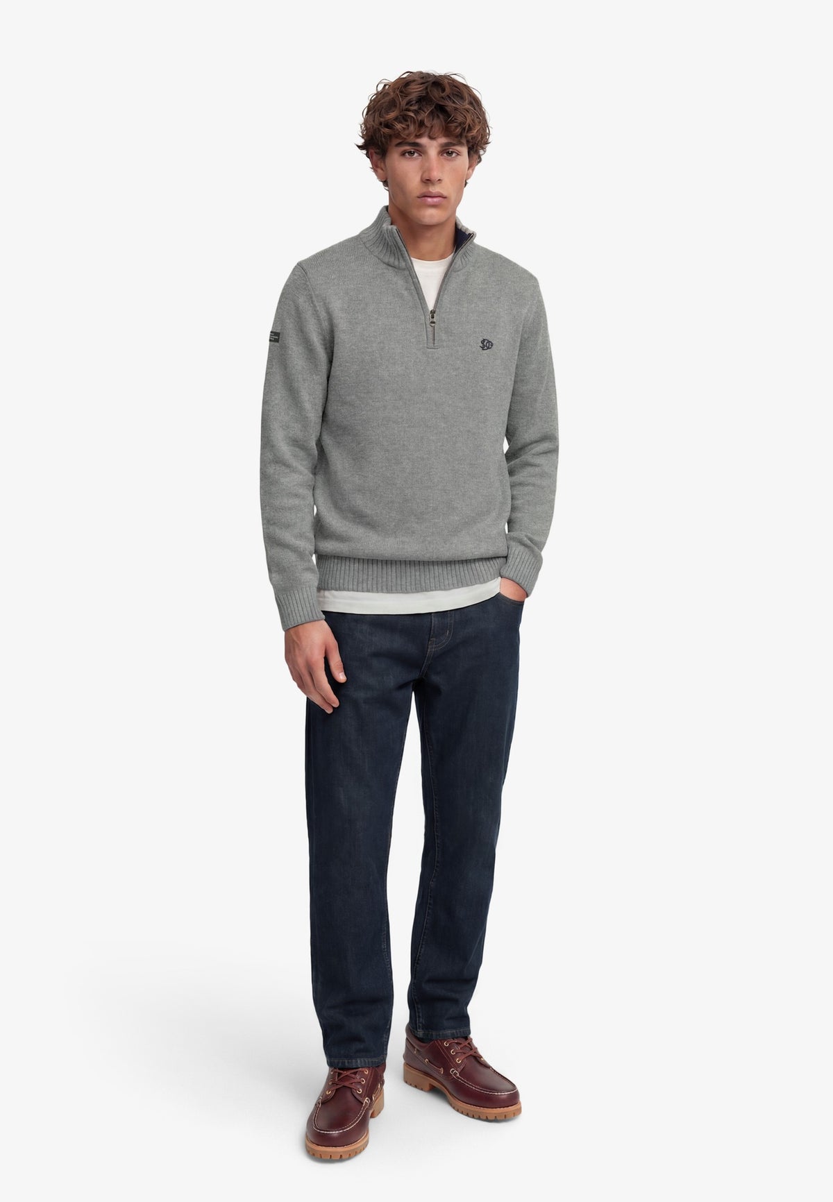 Superdry Cotton Half Zip Knit in Grey Marl full length view