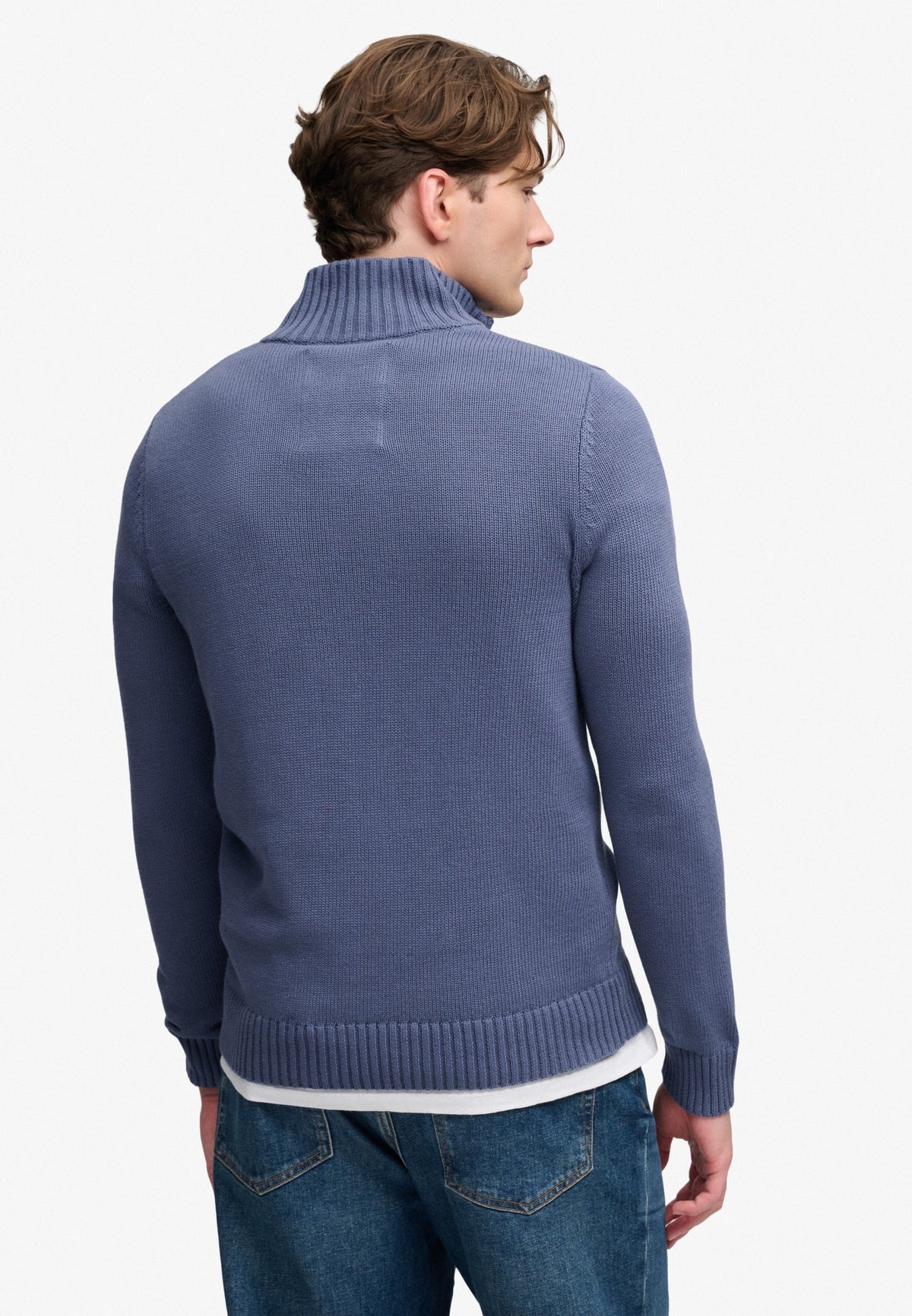 Superdry Cotton Half Zip Knit in Soft Navy back view