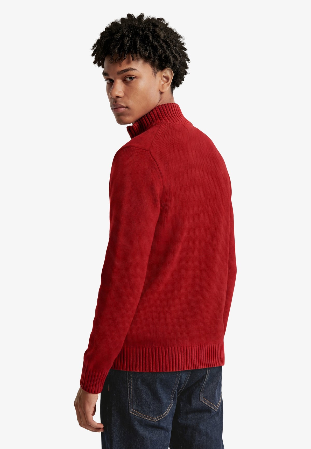 Superdry Cotton Half Zip Knit in Expedition Red back view on model