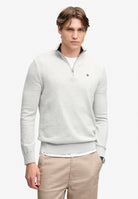 Superdry Prep Essential Cotton Half Zip in Lightning Grey Marl on model