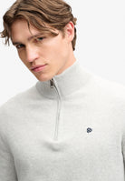 Superdry Prep Essential Cotton Half Zip in Lightning Grey Marl half zip collar detail