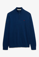 Superdry Prep Essential Cotton Half Zip in Pilot Blue Marl front view