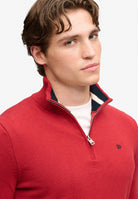 Superdry Prep Essential Cotton Half Zip in Crimson Red Marl half zip collar detail