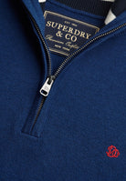 Superdry Prep Essential Cotton Half Zip in Pilot Blue Marl zip collar detail