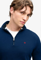 Superdry Prep Essential Cotton Half Zip in Pilot Blue Marl upper body view