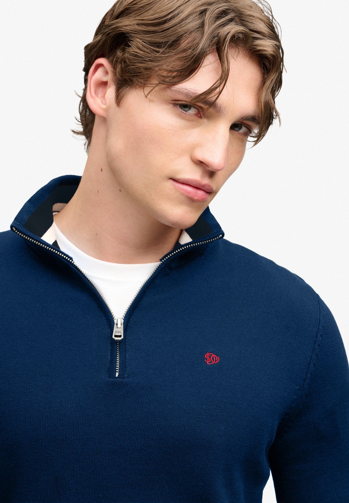 Superdry Prep Essential Cotton Half Zip in Pilot Blue Marl upper body view