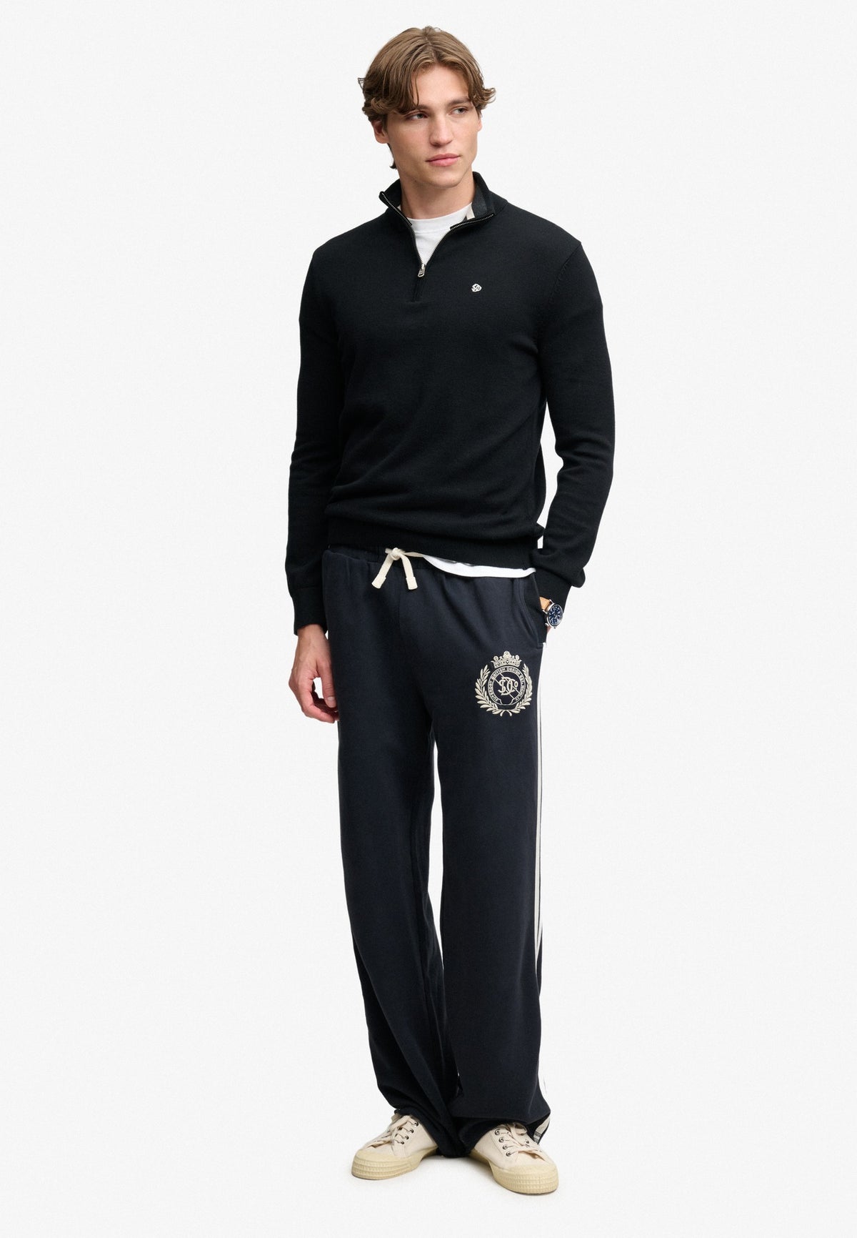 Superdry Preppy Essential Cotton Half Zip in Black full length view