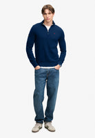 Superdry Prep Essential Cotton Half Zip in Pilot Blue Marl full length view