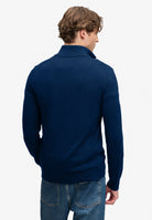 Superdry Prep Essential Cotton Half Zip in Pilot Blue Marl back view on model