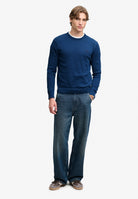 Superdry Prep Essential Cotton Jumper in Pilot Blue Marl full length view