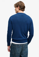 Superdry Prep Essential Cotton Jumper in Pilot Blue Marl back view on model