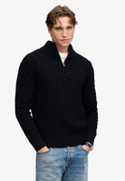 Superdry Jacob Cable Half Zip Knit in Eclipse Navy front model view