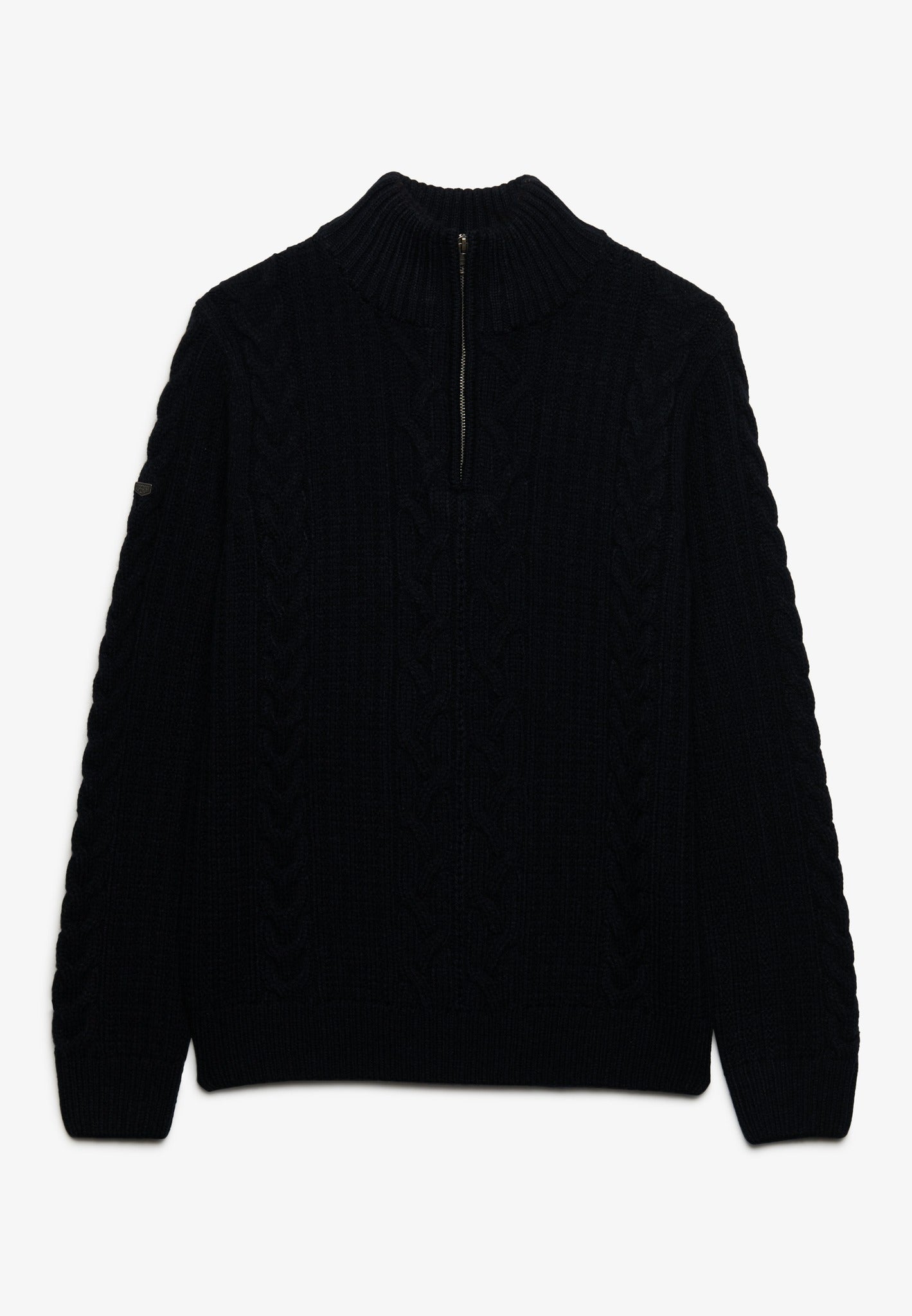 Superdry Jacob Cable Half Zip Knit in Eclipse Navy front view
