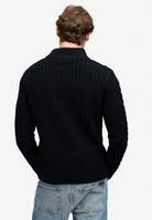 Superdry Jacob Cable Half Zip Knit in Eclipse Navy back model view