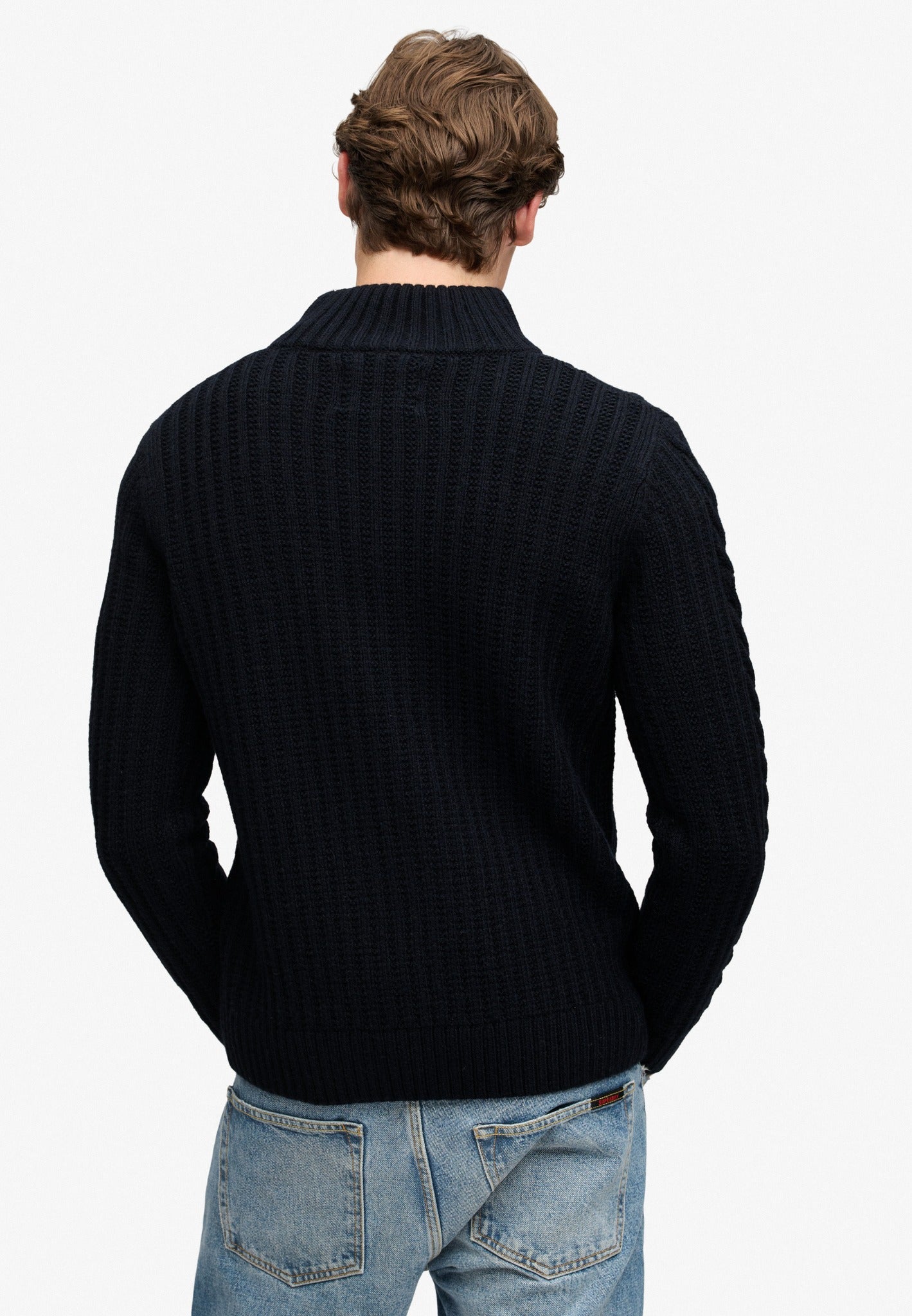 Superdry Jacob Cable Half Zip Knit in Eclipse Navy back model view