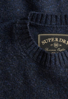 Superdry Brushed Knitted Jumper in Dark Navy Fleck brand label detail
