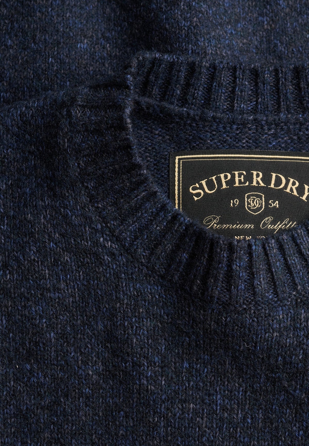 Superdry Brushed Knitted Jumper in Dark Navy Fleck brand label detail