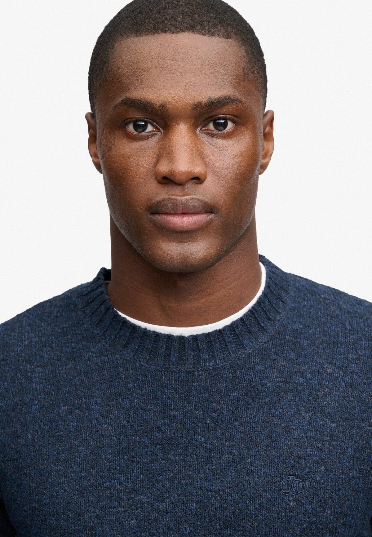 Superdry Brushed Knitted Jumper in Dark Navy Fleck side view