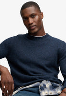 Superdry Brushed Knitted Jumper in Dark Navy Fleck seated view