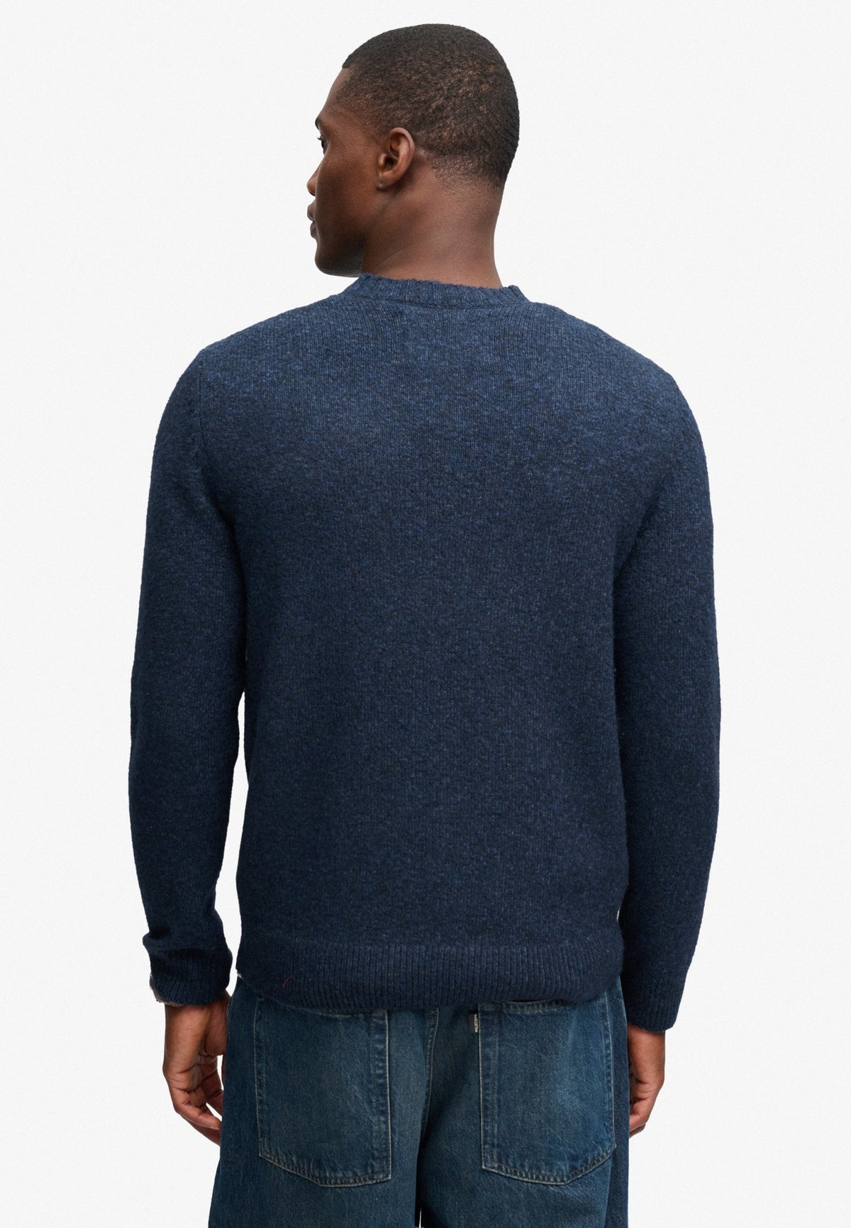 Superdry Brushed Knitted Jumper in Dark Navy Fleck back view